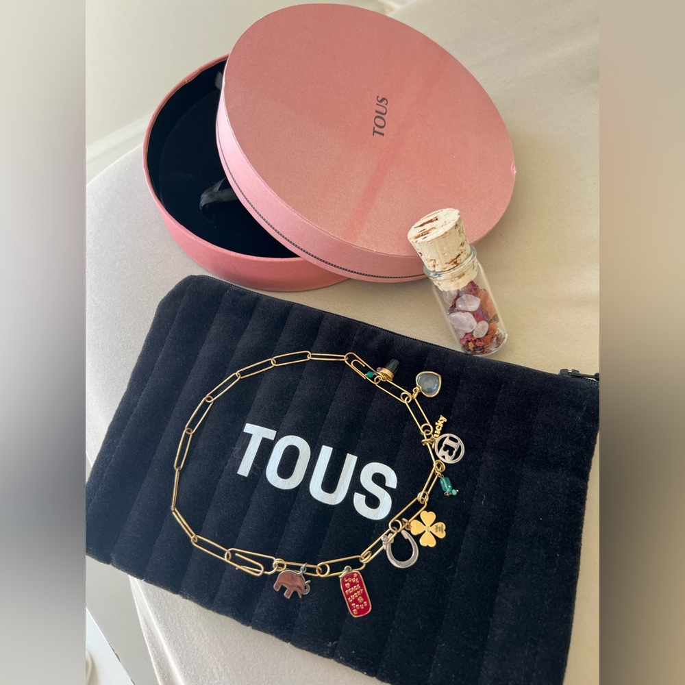 Tous Gold Necklace with Silver and Red Charms